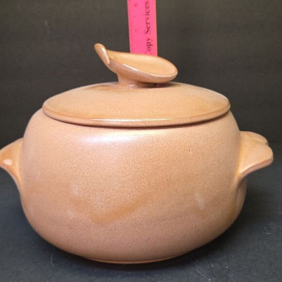 Vintage Frankoma Brown Art Pottery 4V 2 qt. Bean Pot Soup Tureen Casserole Lid - Picture 5 of 9